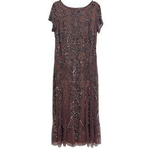 Pisarro Nights Embellished Mesh Gown in Mauve Pink Size 12